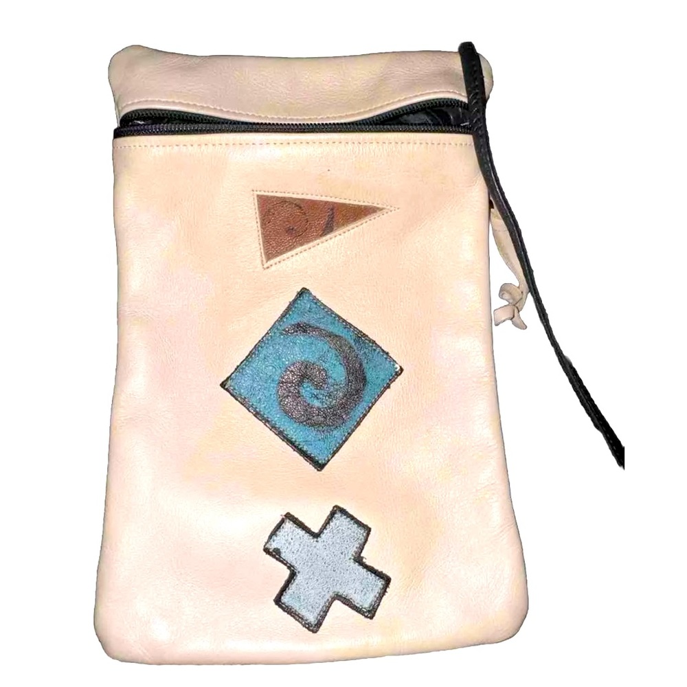 Ilze Heider Leather Designs Art Deco Style Cream Leather Crossbody 5x7